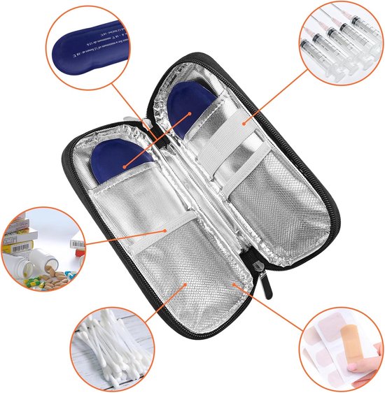 Candala - -, koeltas, -, medicijnzak, geïsoleerde medicijnzak, vliegtuig, koeler diabetes medicijn, koelbox voor spuiten, met 2 kyllakku, voor diabetici accessoires, Zwart, 21.5 van Merkloos