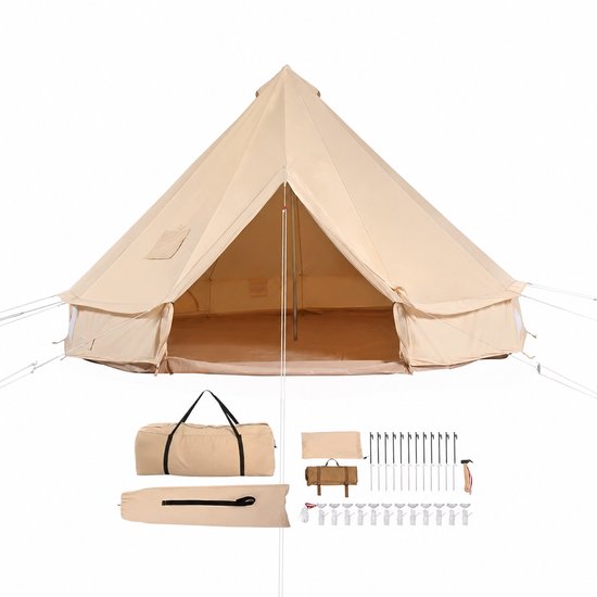 Canvas Bell Tent 5 m - 4-Seizoenen Glamping Tent voor 8 Personen - Yurt Tent met Kachelaansluiting & Waterdicht Grondzeil - Luxe Familietent voor Camping