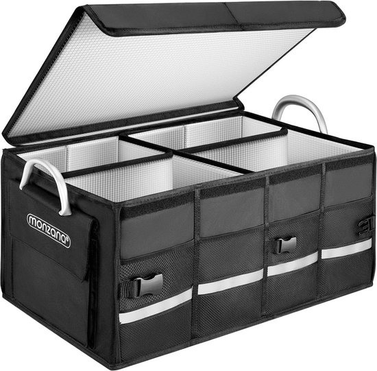 Car Boot Organiser Deksel 63L Isolatiefilm Scheiders Waterdicht Opvouwbaar MDF Wanden Antislip Kofferbak Tas Auto Zwart van Merkloos