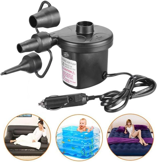 Car Charger Electric Air Pump - Automatische Inflatable Boot Pomp - 3 Nozzle - Universele Ventielen - Inflateren en Leegmaken voor Tuin - Thuis - Vakantie - Kamperen - Luchtbed - Strand Inflatables van Revolution'Air