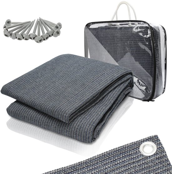 Caravan Camping Picknickmat 250x300cm Blauwgrijs HDPE Waterdoorlatend 13 Grondpennen