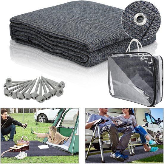 Caravan Camping Picknickmat 250x500cm Blauwgrijs HDPE Waterdoorlatend 13 Grondpennen van Merkloos