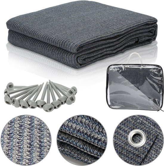 Caravan Camping Picknickmat 250x600cm Blauwgrijs HDPE Waterdoorlatend 13 Grondpennen
