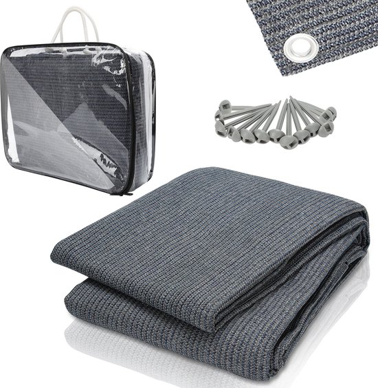 Caravan Camping Picknickmat 300x400cm Blauwgrijs HDPE Waterdoorlatend 13 Grondpennen
