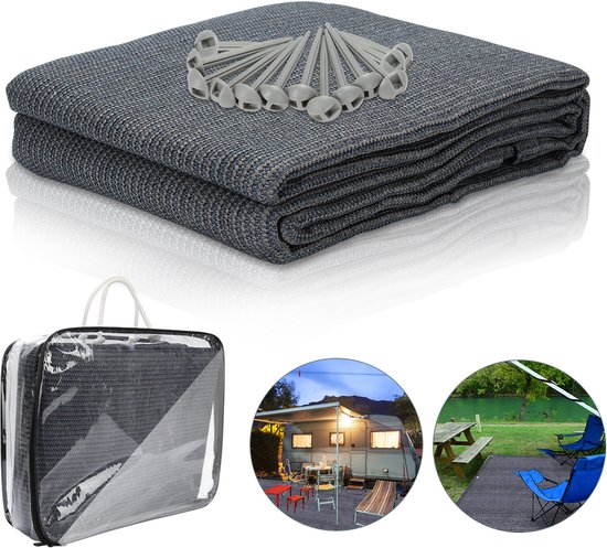 Caravan Camping Picknickmat 300x500cm Blauwgrijs HDPE Waterdoorlatend 13 Grondpennen van Merkloos