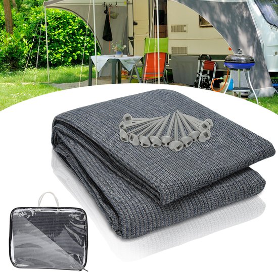Caravan Camping Picknickmat 300x600cm Blauwgrijs HDPE Waterdoorlatend 13 Grondpennen van Merkloos