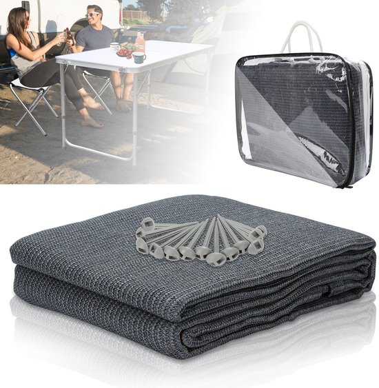 Caravan Camping Picknickmat 400x400cm Blauwgrijs HDPE Waterdoorlatend 13 Grondpennen