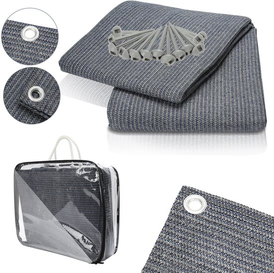 Caravan Camping Picknickmat 400x600cm Blauwgrijs HDPE Waterdoorlatend 13 Grondpennen van Merkloos