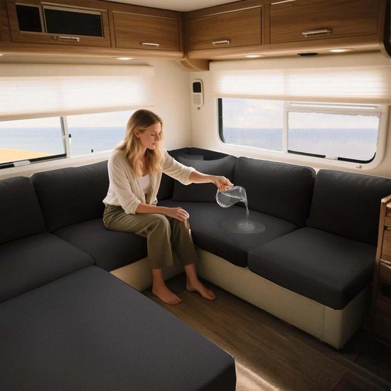 Caravan Zitkussens - Camper Bank Hoezen - Bescherming Meubels - Waterdichte Jacquard Stof - B:65-95 D:40-65cm - Zwart
