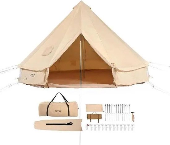 Carlovo Tent - Tipi Tent - Bell Tent - Camping - Safari - Outdoor - 2-4 Personen - 3x3m - Waterdicht - Inclusief Opbergtas van Merkloos