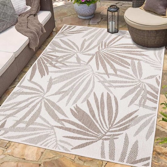 Carpet city Indoor en outdoor vloermat, beige, crème, omkeerbaar tapijt, 160 x 230 cm, bloemenpatroon, weerbestendig voor balkon, terras, moderne tapijten voor binnen en buiten, woonkamer, keuken