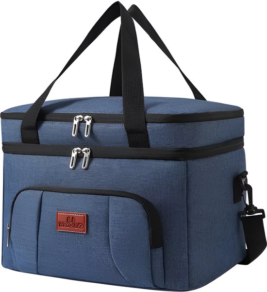 CarryQuest® - Geïsoleerde Koeltas - Lunchtas - Multifunctionele Dubbele Lagen Tote Koeler Lunch Tas - Picknick Tas - Houdt Warm en Koud Gescheiden - Picknick Lunchbox Met Schouderriem - Hoogwaardig Polyester - Blauw van Merkloos