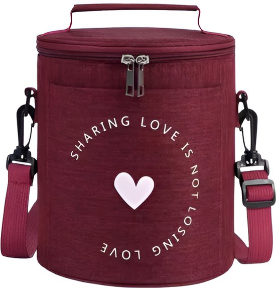 CarryQuest® - Geïsoleerde Koeltas - Lunchtas - Ronde Lunchtas - Isolerend Oxford Doek + Aluminiumfolie - Waterbestendig & Krasbestendig - Koeler Lunchbox - Rood van Merkloos