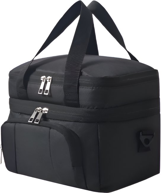 CarryQuest® - Geïsoleerde Lunchtas - Dubbel Compartiment + 8 Uur Isolatie - Waterdicht Oxford - Thermische Lunchbox - Met Verstelbare Riem - Zwart van CarryQuest