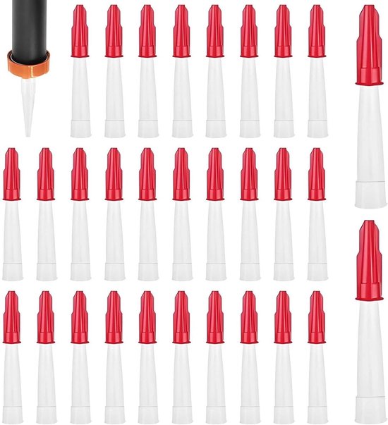Cartridge Mondjes - Reservepunten Siliconen - Voegen Repareren - 30 Stuks Set - 10 cm Mondstuk - Transparant Rood