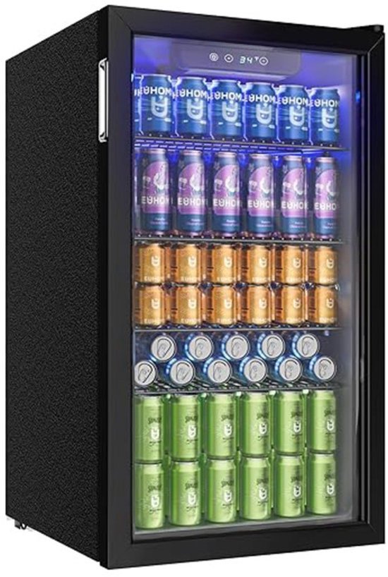 Casa Living Koelkast - Drankenkoelkast met Glazen Deur - 90 Liter - 126 Blikjes - Verstelbare Planken - LED Verlichting - Zwart