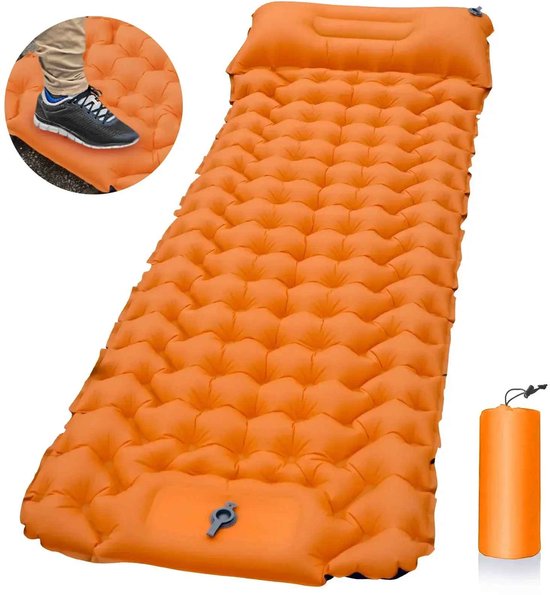 Casa Living Opblaasbaar Matras - Camping Slaapmat - Met Ingebouwde Pomp - Ultralicht - Waterdicht - Compact - 180x58x5CM - Oranje