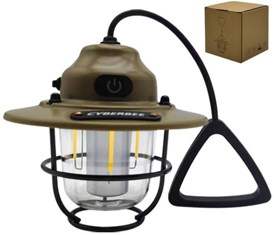 Casalora Camping Lamp LED – Camping Lamp – Oplaadbare Camping Lantaarn met USB Oplaadkabel – Draagbare Kampeerlamp met Haak – Outdoor & Tent Verlichting – Noodverlichting – Kaki