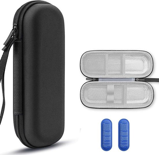 Casalora Insuline koeltas (inclusief 2 koelelementen) – Diabetes tas medische etui - Koelbox – Insuline-etui – Reiskoeltas – Koeltas voor insulinepen – 20,5 x 7,5 x 5,5 cm – Geschikt voor uitjes en reizen – Zwart