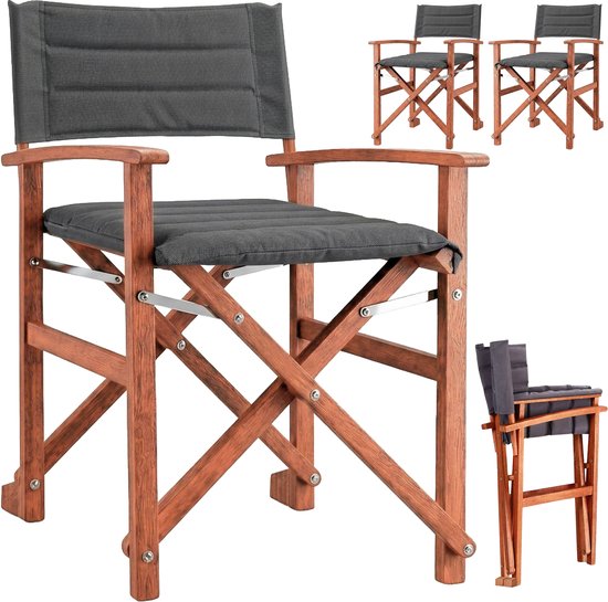 Casaria 2 Regisseursstoelen Gevoerd – FSC Eucalyptus – met Armleuningen – Antraciet