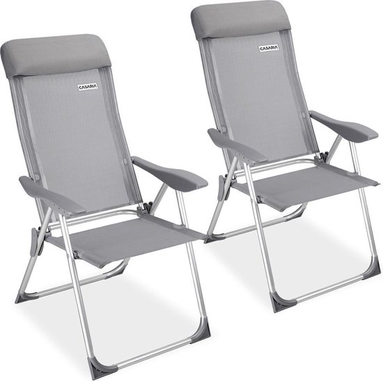 Casaria - Aluminium Tuinstoel 2 Stuks - 7-voudig Verstelbaar - Grijs