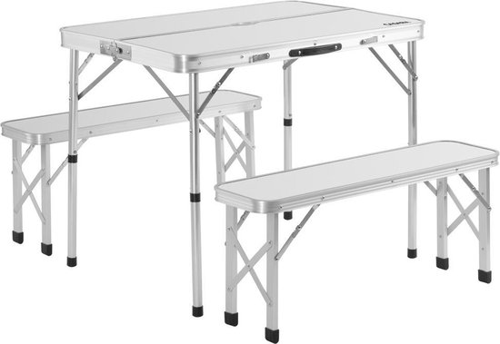 Casaria Campingtafel Aluminium – Incl. 2 Banken/Inklapbaar - Wit van Casaria