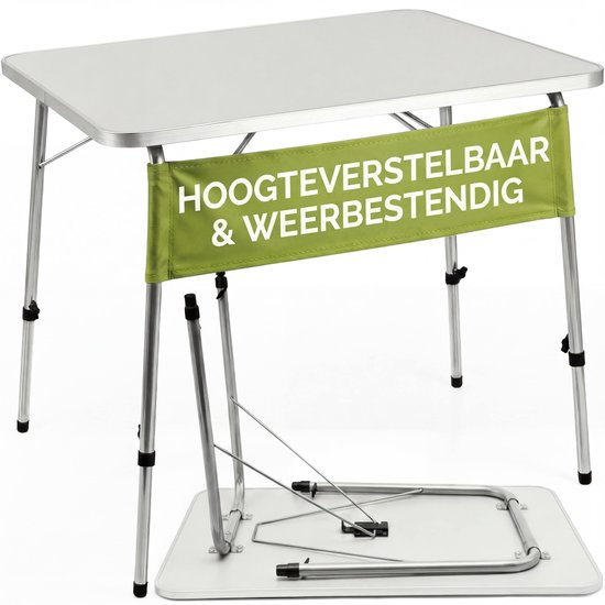 Casaria Campingtafel – Inklapbaar Verstelbaar 80 x 55 cm – Zilver Wit