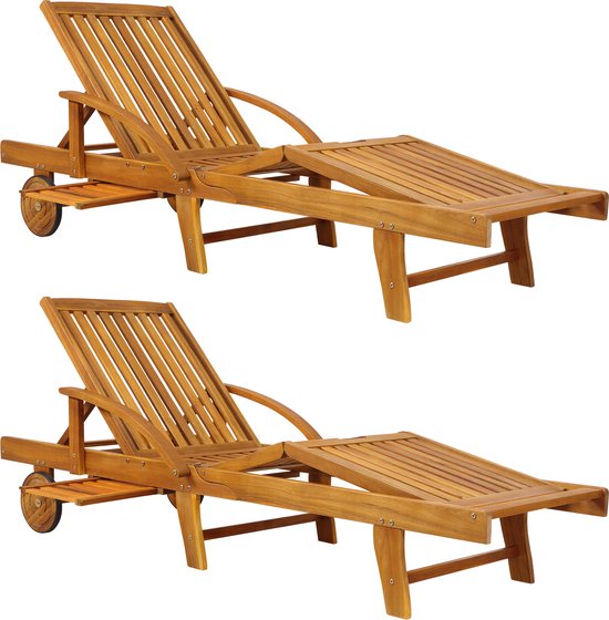 Casaria Ligstoel Tami Sun 2 Stuks - Acaciahout op Wielen - Bruin van Casaria
