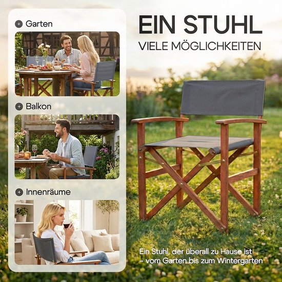 Casaria Regisseursstoelen Set van 2 – FSC met Armleuningen – Antraciet