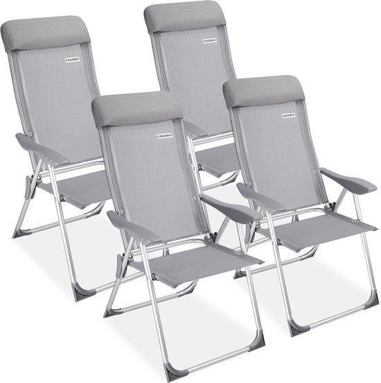 Casaria Tuinstoel Aluminium - 4 Stuks Verstelbaar - Grijs van Merkloos