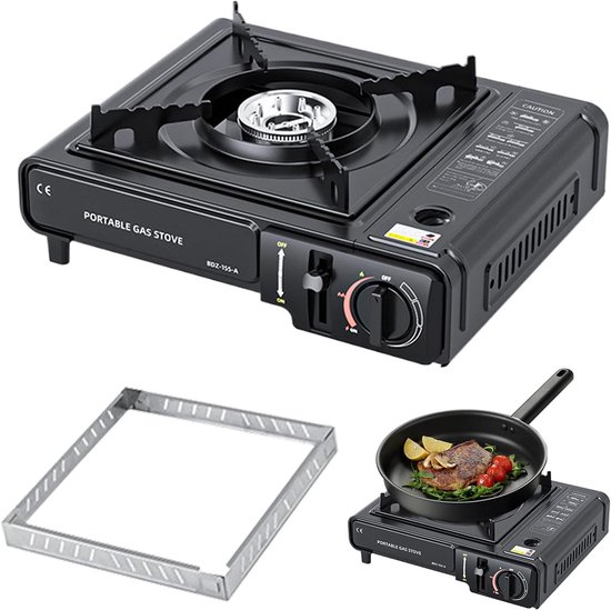 Cassette Kooktoestel - Draagbare Gasbrander - Outdoor Koken - Windproof Vlamregeling - 35x37x9 cm - Metaal