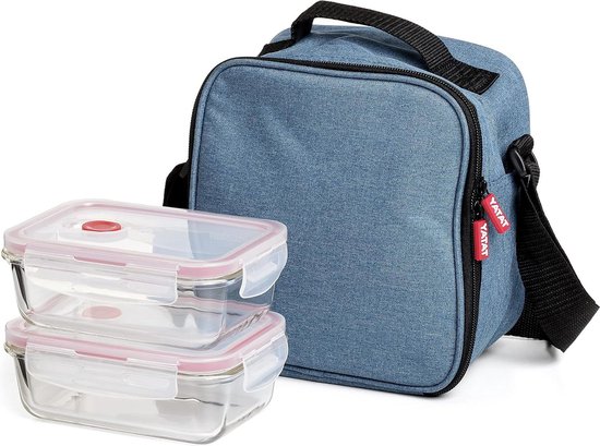 Casual Geïsoleerde Lunchtas 3L Inhoud met 2 Glazen - Voedselopslagcontainer Denimblauw - Urban Food - 22 x 12 x 215 cm van Urban Food