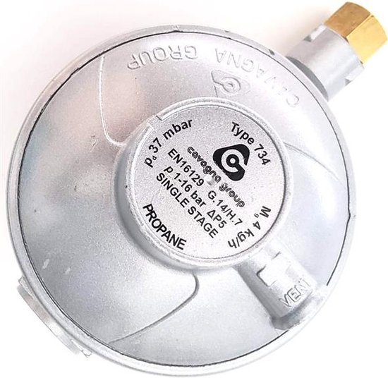Cavagna group type 734 ontspanner détendeur declencheur drukregelaar gasdrukregelaar propaan 37mbar 1.5kg/h stacaravan caravan mobilhome gasdrukregelaar gasflessen soper détendeur gaz van Cavagna