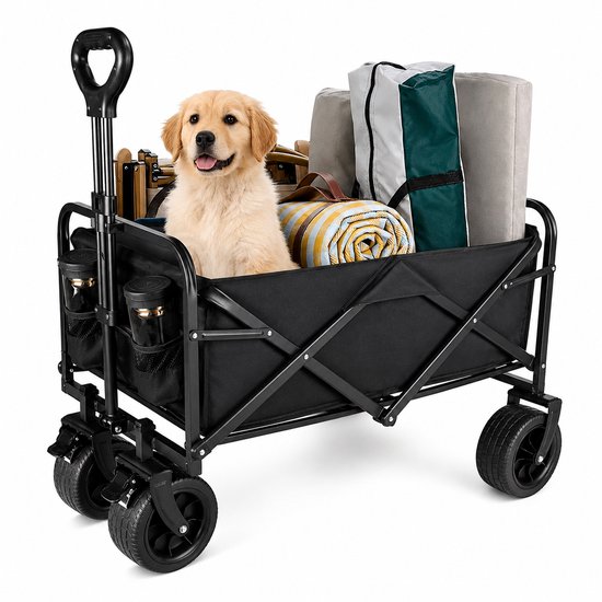 Celestul Bolderkar Opvouwbaar - 100 Liter - 75 KG Draagkracht - Draaibare wielen mét rem - 70×43×72cm - Verstelbare hendel - Inklapbare Bolderwagen - Compact – Zwart van Merkloos