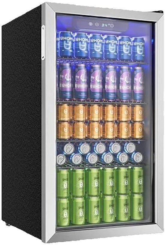 Celestul Drankenkoelkast 90L - Mini Koelkast voor Bier Wijn & Frisdrank - 126 Blikjes - Glazen Deur - LED - Stil - Instelbare Temperatuur - 49×44,5×78cm - Zilver