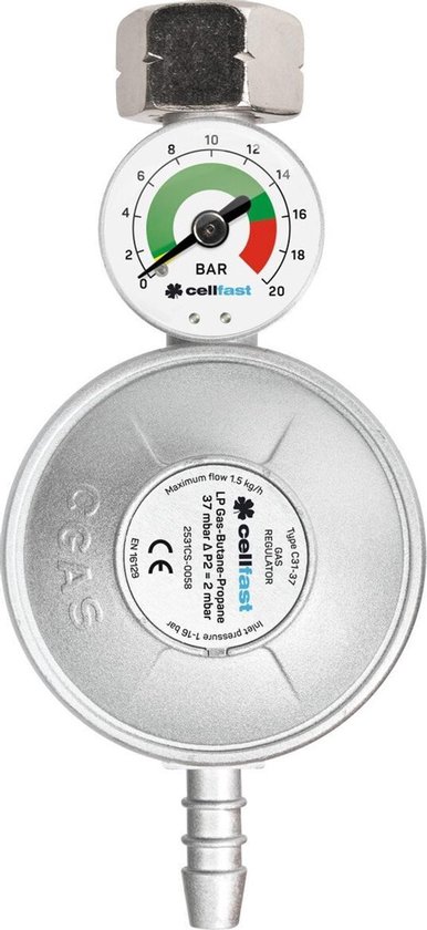 Cellfast gasregelaar met manometer LPG / propaan / butaan van Cellfast