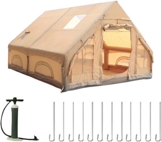 Cellista Opblaasbare Tent - Glamping Familietent - Waterdicht - 12m² - 5-8 Personen - Snelle Opzet Camping Tent 300x400 cm met Opbergtas van Merkloos