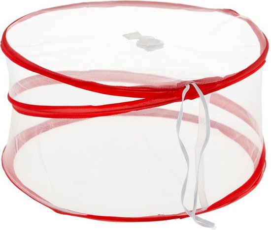 Cepewa Vliegenkap/voedselkap - rood - opvouwbaar - D35 x H17 cm - buiten eten - anti insecten - kunststof