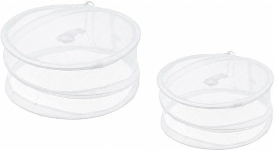 Cepewa Vliegenkap/voedselkap - wit - 2x stuks - D29 en D23 cm - opvouwbaar - voedselafdekking