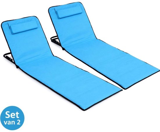 Ceruzo Strandmat Set 2 – Verstelbare Rugleuning – Opvouwbaar – Aqua Blauw van Merkloos