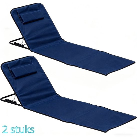 Ceruzo Strandmat Set 2 – Verstelbare Rugleuning – Opvouwbaar – Blauw van Merkloos