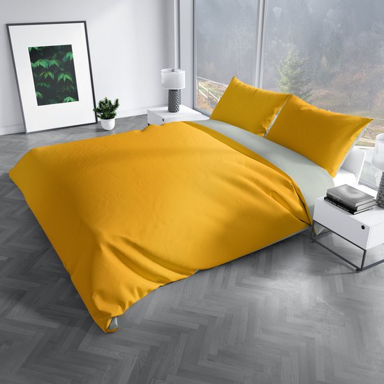 Charm & Co Dubbelzijdig Geel Grijs - Dekbedovertrek - Lits-jumeaux - 240 x 200/220 van Merkloos