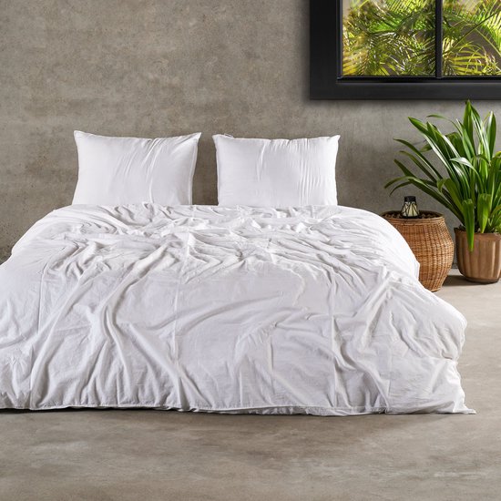 Charm & Co Stone washed - Dekbedovertrek - 100% Zacht Katoen - Eenpersoons - 140 x 200/220 - Wit van Merkloos