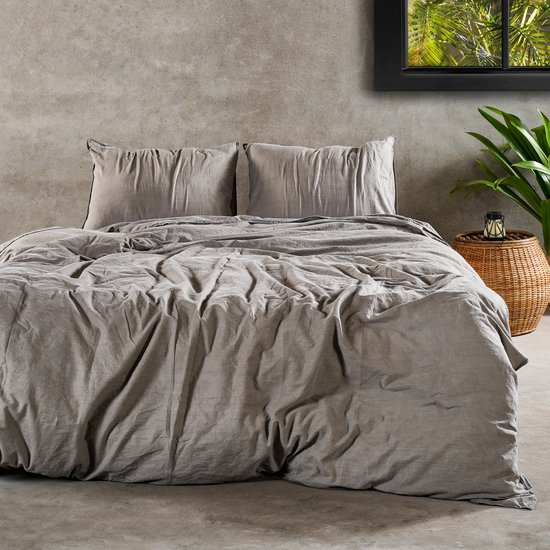 Charm & Co Stone washed - Dekbedovertrek - 100% Zacht Katoen - Lits-jumeaux - 240 x 200/220 - Bruin van Charm & Co