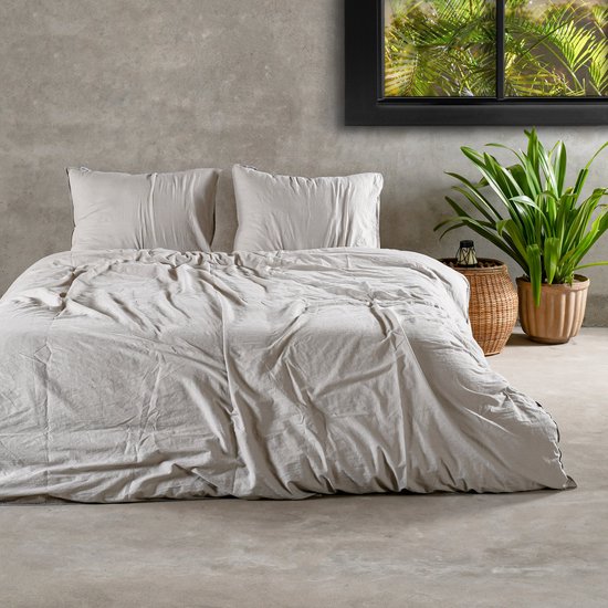 Charm & Co Stone washed - Dekbedovertrek - 100% Zacht Katoen - Tweepersoons - 200 x 200/220 - Grijs van Merkloos