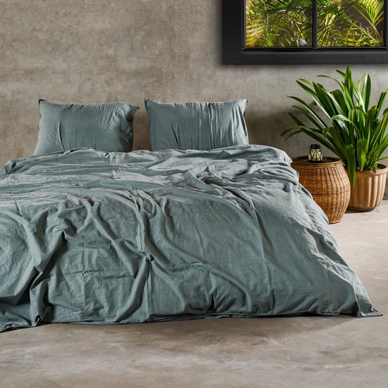 Charm & Co Stone washed - Dekbedovertrek - 100% Zacht Katoen - Tweepersoons - 200 x 200/220 - Groen van Merkloos