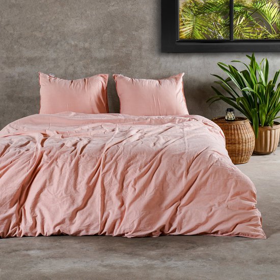 Charm & Co Stone washed - Dekbedovertrek - 100% Zacht Katoen - Tweepersoons - 200 x 200/220 - Roze van Merkloos