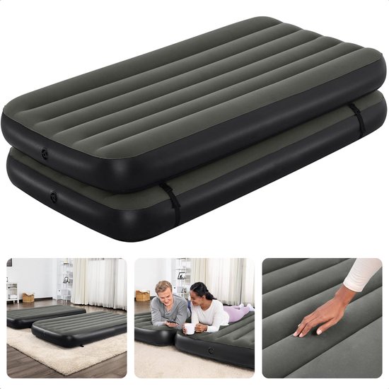 Cheqo 3-in-1 Luchtbed - Opblaasmatras met Kliksysteem en Dubbel Luchtbed -Zachte Bovenkant - 188 x 99 cm - Snel Opgepompt - Stevig Vinyl - Outdoor - Slaapmat - Camping Matras - Waterbestendig - Incl. Opbergtas - Verstelbare Gespen van Cheqo