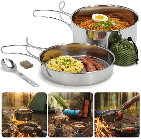 Cheqo® Camping Pannenset - Camping Pannen - Pannenset Camping - Kampeer Pannenset - Kampeer Pannen - Camping Kookset - Kookset Camping - Camping Kookgerei - Camping Kookgerei Set - Camping Pan Set - Camping Steelpan