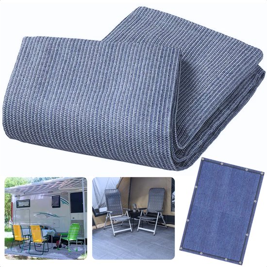 Cheqo® Camping Vloermat - Campingtapijt - Vloerkleed - Tenttapijt - Tapijt voor Voortent - 250 x 300 cm - Opvouwbaar - Metalen Hoekogen - Blauw